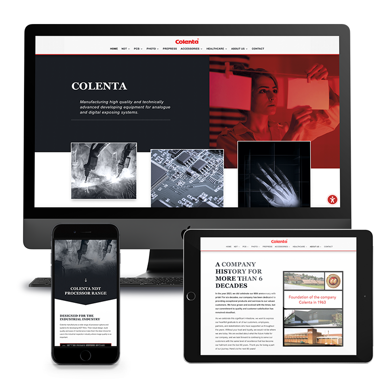 VP17 Portfolio Web Colenta Homepage der Firma Colenta dargestellt auf einem iMac, einem Mac Book und einem einem iPad Air 2