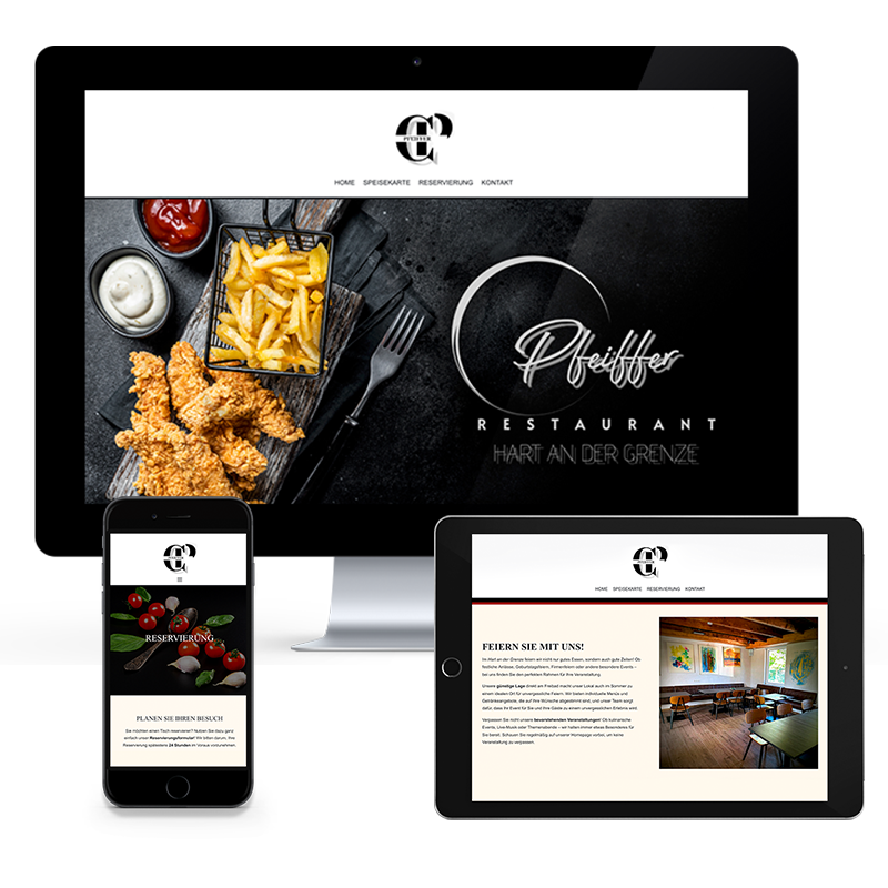 VP17 Portfolio Web Hart an der Grenze Homepage des Restaurants Hart an der Grenze dargestellt auf einem iMac und einem einem iPad Air 2
