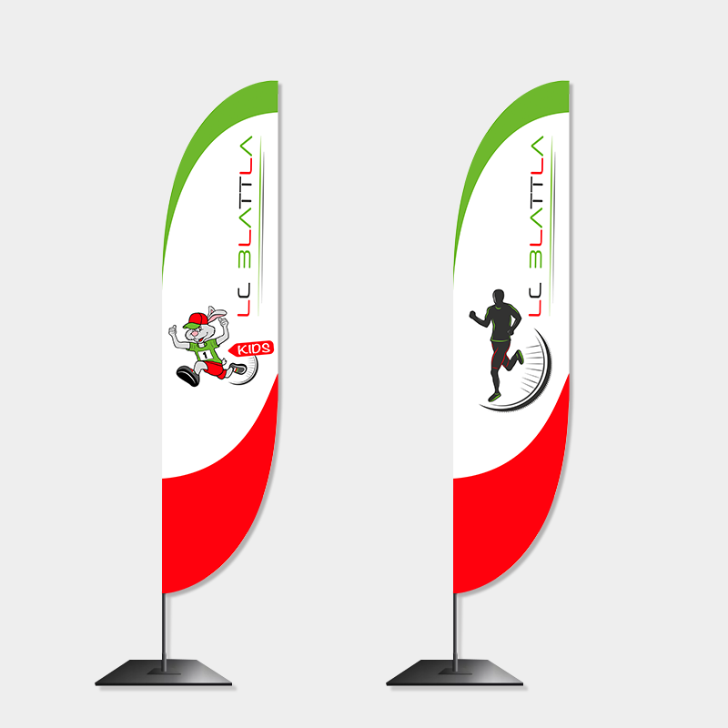 VP17 Portfolio LC-Blattla Beachflags Beachflags vom Rad- und Laufverein LC-Blatta in rot grün, 1x mit dem LC Blattla Kids Logo und 1x mit dem Original Logo