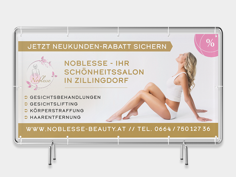 VP17 Portfolio Noblesse Werbebanner Bild vom Werbetransparent des Schönheitssalons Noblesse