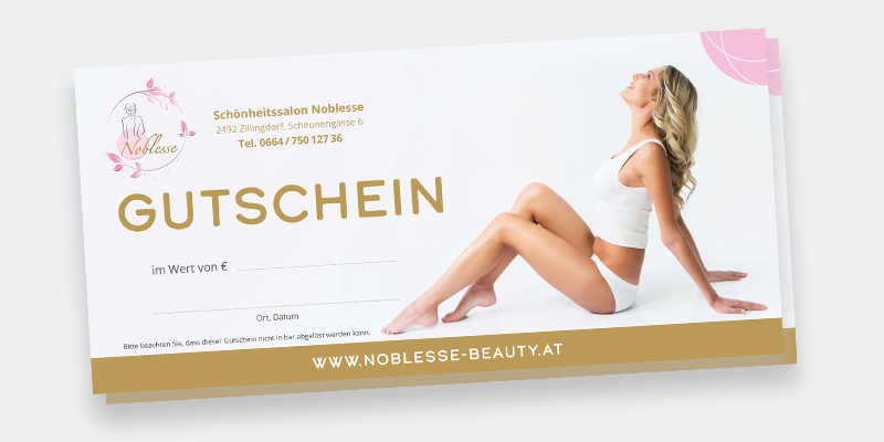 VP17 Portfolio Noblesse Gutschein Bild vom Gutschein das Schönheitssalons Noblesse