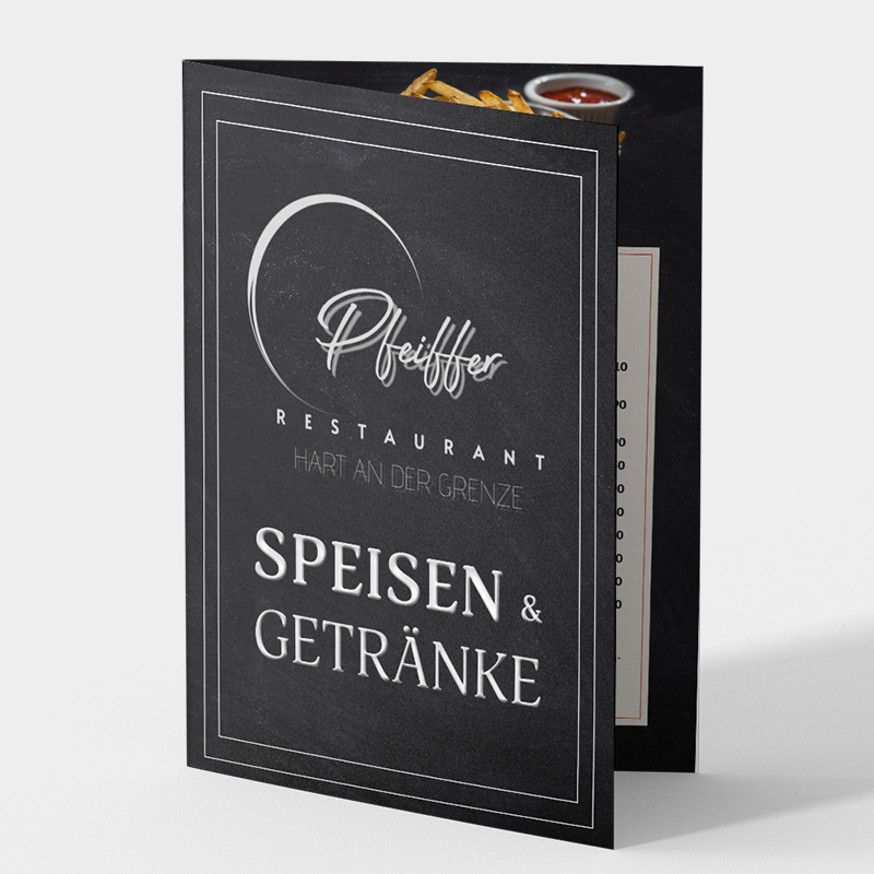 VP17 Portfolio Hart-an-der-Grenze Speisekarte Bild von der aufgestellten Speisekarte des Restaurant Hart an der Grenze