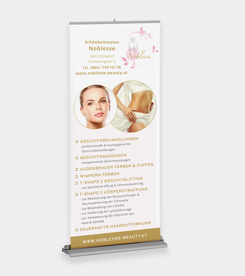 VP17 Portfolio Noblesse RollUp Bild vom Roll Up des Schönheitssalons Noblesse in Zillingdorf