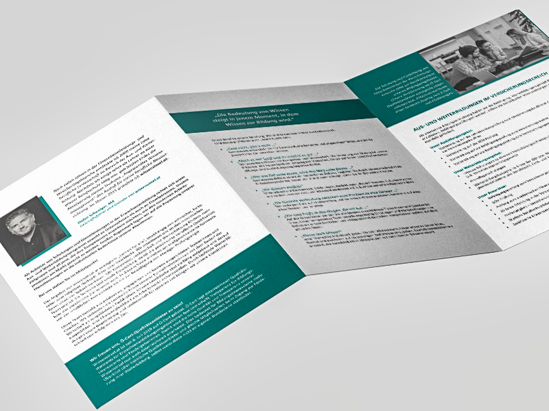 VP17 Portfolio Wissensinsel.at Unternehmensbroschüre Wissensinsel.at Unternehmensbrochüre offenes Format Innenansicht